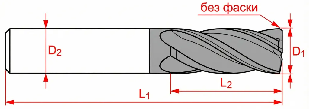 Фреза концевая, 12 мм, 6 зубьев