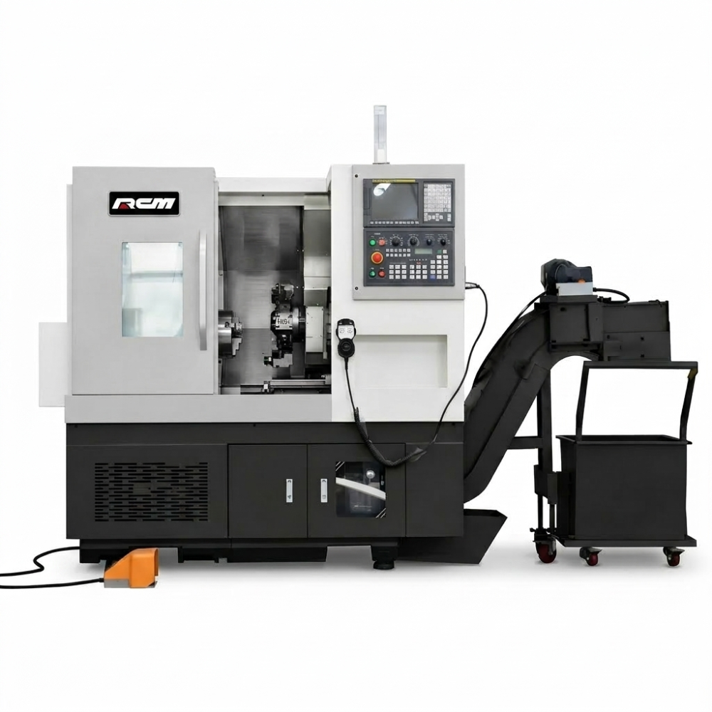 Токарный станок RCM <BR-150LADY> ЧПУ GSK980TDi (BR-150L+ приводная револьверная головка, увеличенный шпиндель, 3-я ось Y) с наклонной станиной и ЧПУ (линейные направляющие, дополнительная 3 Ось( Y), приводная револьверная головка)